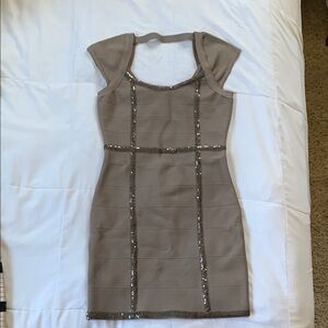 Elegant Tan/Brown 2000s Guess Dress with Sequin Accents